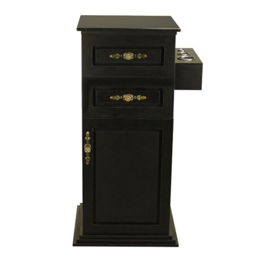 Lancaster Side Cabinet W/ Granite Top - Black - Deco Salon - Trolleys Carts And Cabinets