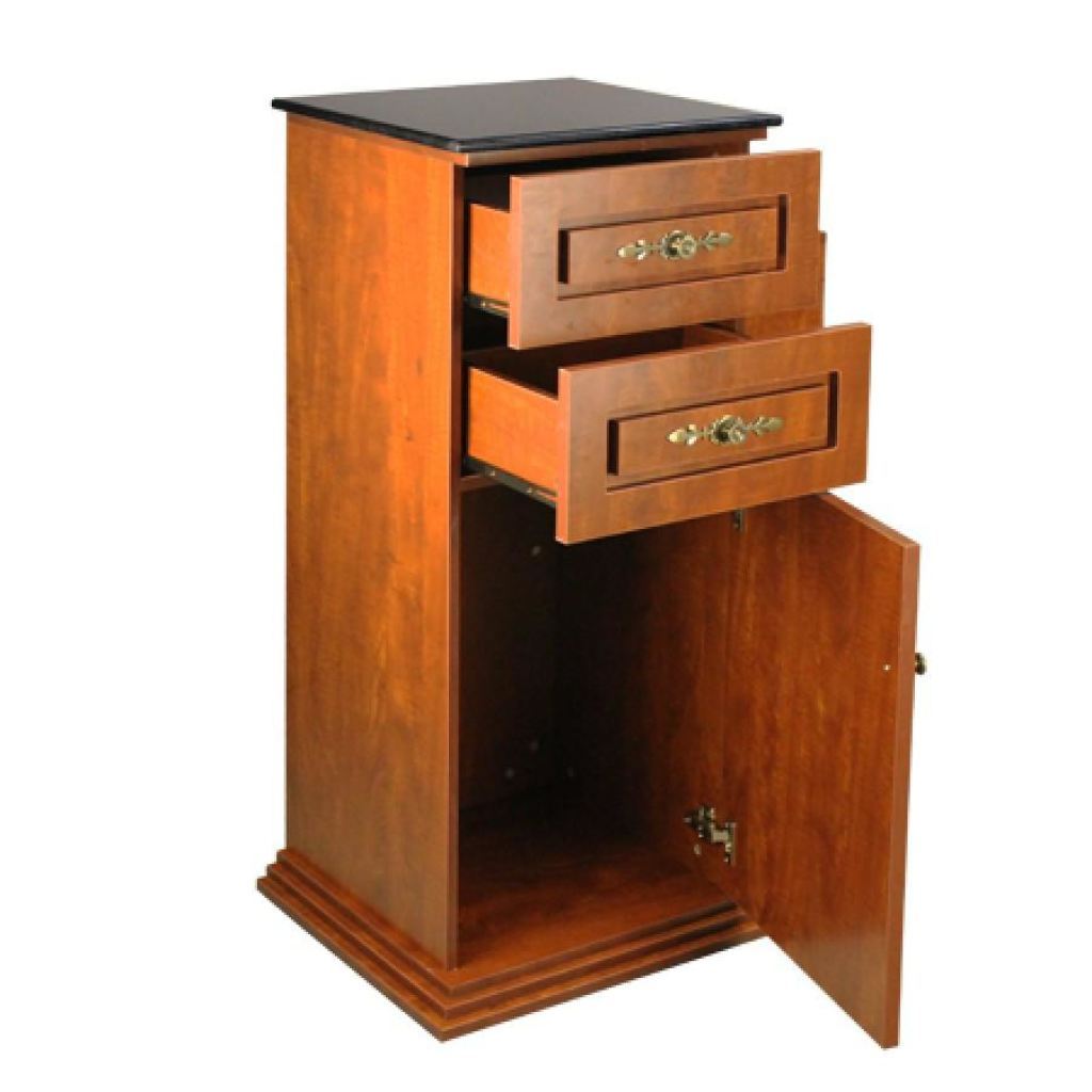 Lancaster Side Cabinet W/ Granite Top - Classic Cherry - Deco Salon - Trolleys Carts And Cabinets