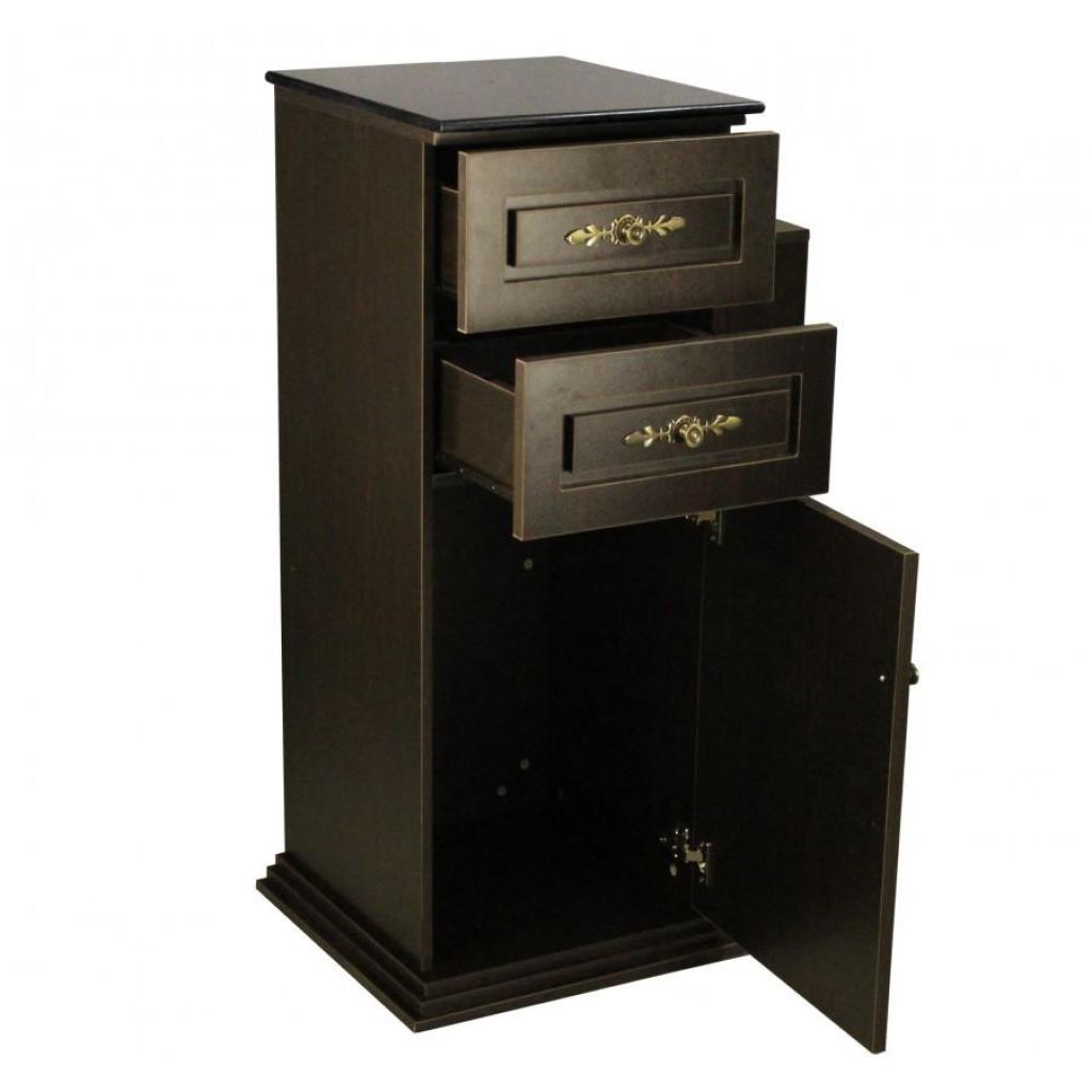Lancaster Side Cabinet W/ Granite Top - Dark Cherry - Deco Salon - Trolleys Carts And Cabinets