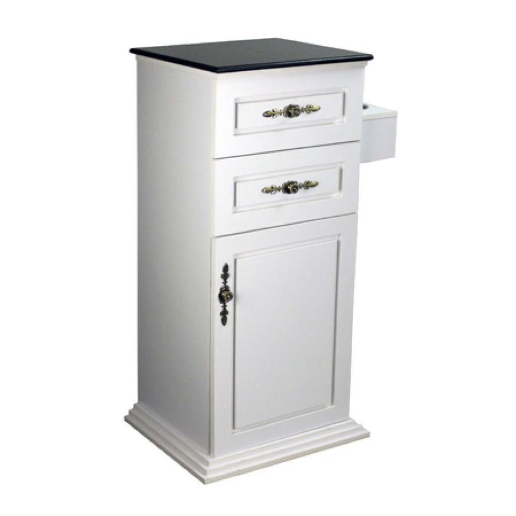 Lancaster Side Cabinet W/ Granite Top - White - Deco Salon - Trolleys Carts And Cabinets