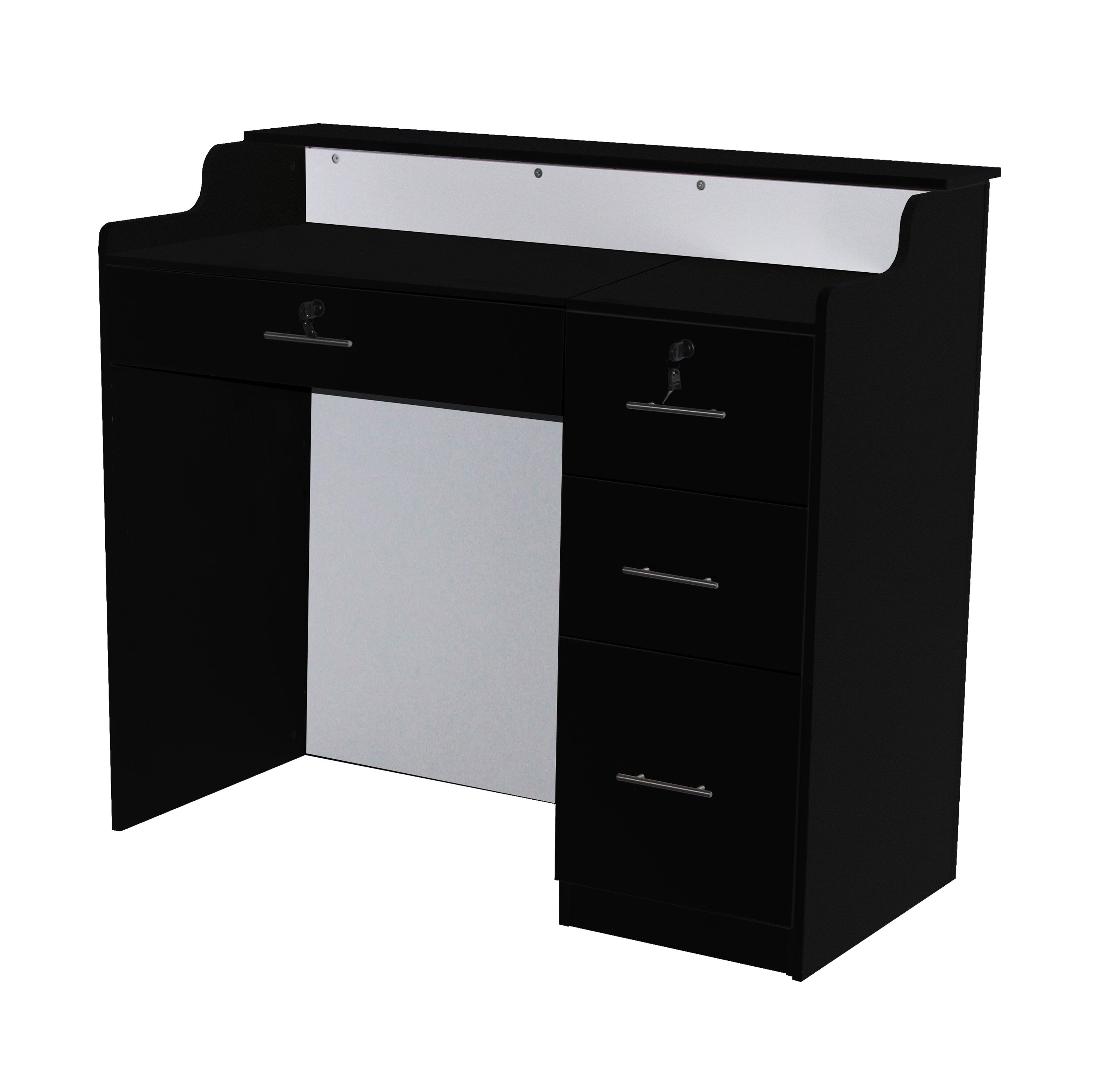 Elizabeth Reception Desk 48" Black/White with Crystal Buttons Deco Salon SF1123-P06