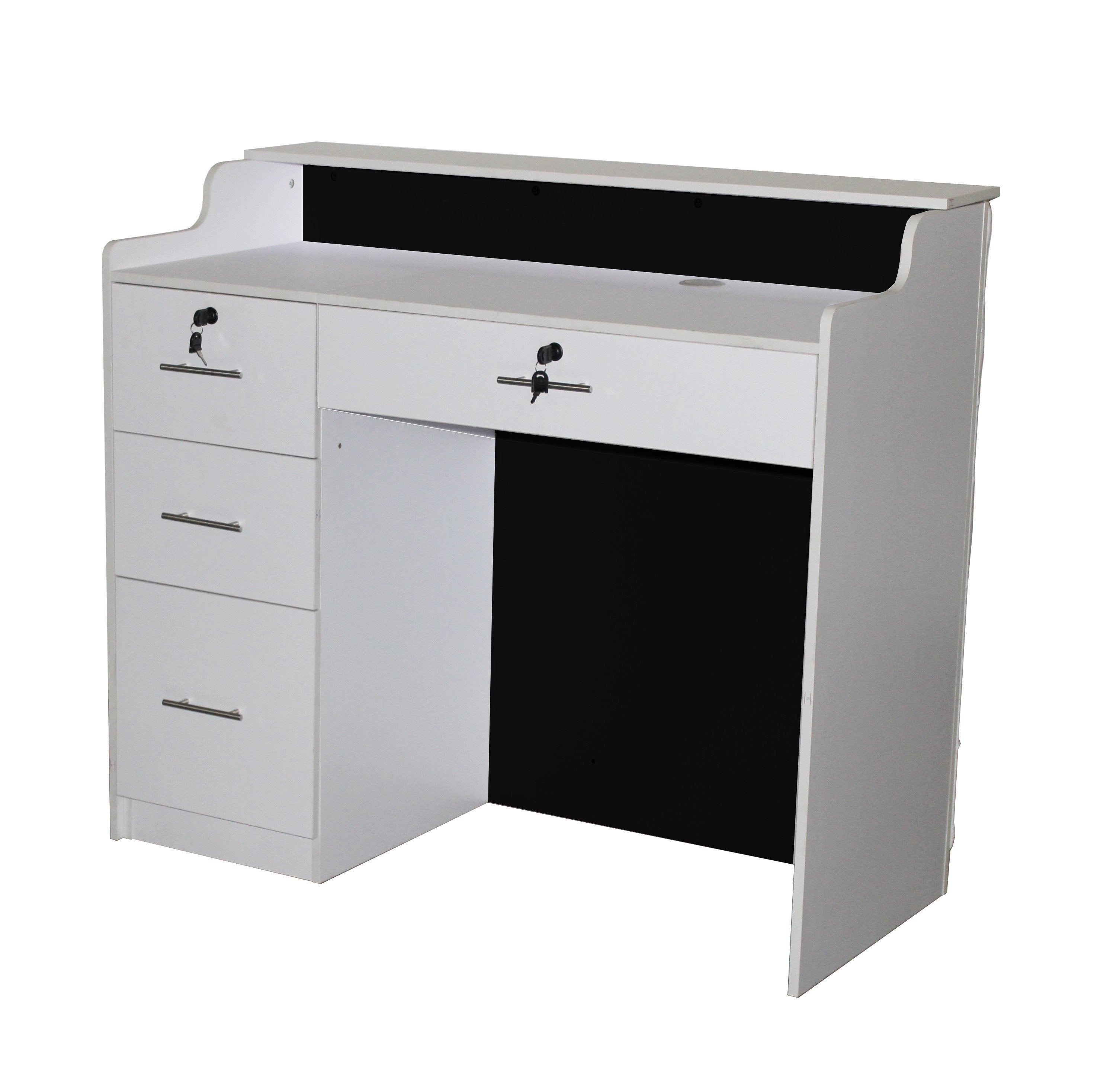 Elizabeth Reception Desk 48" in Velvet White/Black with Crystal Buttons Deco Salon SF1123-P05