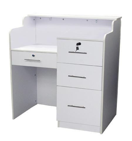 Elizabeth Reception Desk 36" White/White with Crystal Buttons Deco Salon SF1124-P06