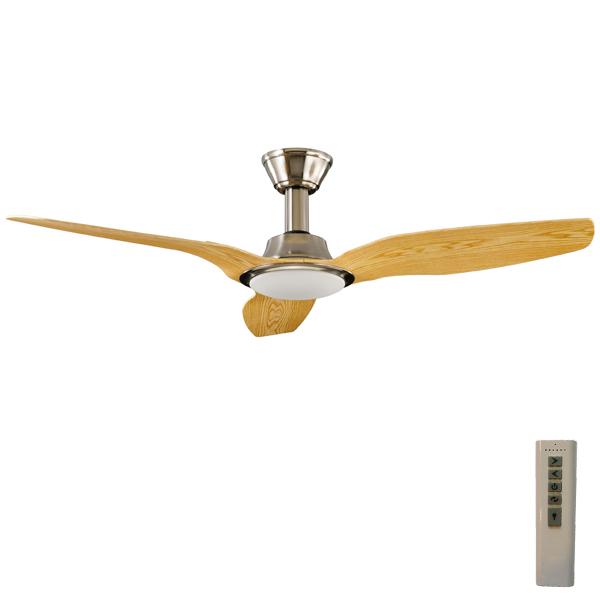 Trident DC Ceiling Fan High Airflow – LED Light Satin Nickel with Pine Blades 56″